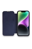 Apple Iphone 13 Pro Uyumlu Kapaklı Kılıf Parmak Izi Bırakmaz Dışı Deri Içi Süet Tasarım Kılıf  Lacivert - 2