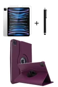 iPad Pro 4. Nesil M2 2022 11 Inç 360° Dönebilen Standlı Tablet Kılıfı Ekran Koruyucu ve Kalem Seti  Mor thumbnail 1
