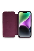 Apple Iphone 12 Pro Uyumlu Kapaklı Kılıf Parmak Izi Bırakmaz Dışı Deri Içi Süet Tasarım Kılıf  Derin Mor - 2