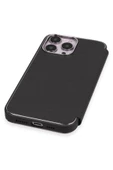 Apple Iphone 13 Pro Uyumlu Kapaklı Kılıf Parmak Izi Bırakmaz Dışı Deri Içi Süet Tasarım Kılıf  Siyah - 5