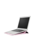 Apple Macbook Air M2 15 Inç 2023 M2 Çip A2941 Uyumlu Deri Mıknatıslı Çanta Stantlı Şık Tasarım  Açık Pembe - 6