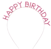 Pembe Renk Kristal Taşlı Gold Renk Kaplama Happy Birthday Taç 16x17 Cm - 1