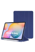 Samsung Galaxy Tab S6 Lite P610 Uyumlu Kalem Bölmeli Pu Deri Arkası Yumuşak Koruyucu Silikon Kılıf  Lacivert - 1