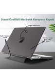 Macbook Air 13" 2020 M1 Çip A2337/a1932/a2179 Uyumlu Standlı Iz Önleyici Şeffaf Kılıf Koruyucu Kapak  Siyah - 2