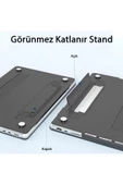 Macbook Pro 13 M1-m2 Çip A2251-a2289-a2338-a2159 Uyumlu Standlı Şeffaf İz Bırakmayan Koruyucu Kapak  Siyah - 4
