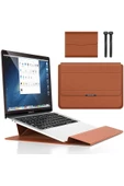 Macbook Air 13.6 Inç M2-M3-M4 Çip A2681 A3113 A3240 Uyumlu Ofis Çanta Deri Mıknatıslı Standlı Kılıf  13 - 14,9 inç Taba thumbnail 1