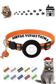 Airtag Yuvalı Kedi Ve Köpek Tasması Kilitli Güvenlik Aparatı Airtag Kılıfı ve Zil Boyun Tasması GPS  Tek Ebat Turuncu - 1