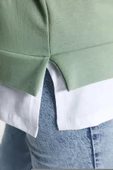 Büyük Beden Oversize Bisiklet Yaka Düşük Kol Alttan T-Shirt Çıkma Görünüm İnce Örme Sweatshirt - 5