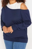 Büyük Beden Tarz Regular Bisiklet Yaka Standart Kol Regular Omuz Detaylı İnce Örme Sweatshirt - 5
