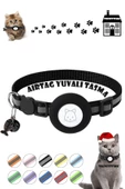 Airtag Yuvalı Kedi Ve Köpek Tasması Kilitli Güvenlik Aparatı Airtag Kılıfı ve Zil Boyun Tasması GPS  Tek Ebat Siyah - 1
