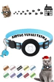 Airtag Yuvalı Kedi Ve Köpek Tasması Kilitli Güvenlik Aparatı Airtag Kılıfı ve Zil Boyun Tasması GPS  Tek Ebat Mavi - 1