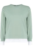 Büyük Beden Oversize Bisiklet Yaka Düşük Kol Alttan T-Shirt Çıkma Görünüm İnce Örme Sweatshirt - 6