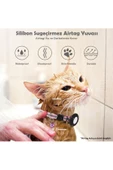 Airtag Yuvalı Kedi Ve Köpek Tasması Kilitli Güvenlik Aparatı Airtag Kılıfı ve Zil Boyun Tasması GPS  Tek Ebat Pembe - 5