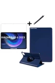 Xiaomi Pad 6 11 inç Uyumlu 360° Dönebilen Standlı Tablet Kılıfı Ekran Koruyucu ve Kalem Seti Pembe  Lacivert - 1