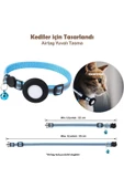 Airtag Yuvalı Kedi Ve Köpek Tasması Kilitli Güvenlik Aparatı Airtag Kılıfı ve Zil Boyun Tasması GPS  Tek Ebat Mavi - 2