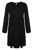 Moda Stil Relaxed Bisiklet Yaka Mini Boy Büyük Beden Düz A-line Örme Elbise - 3