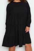 Moda Stil Relaxed Bisiklet Yaka Mini Boy Büyük Beden Düz A-line Örme Elbise - 2