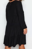 Moda Stil Relaxed Bisiklet Yaka Mini Boy Büyük Beden Düz A-line Örme Elbise - 5