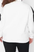 Büyük Beden Tarz Regular Dik Yaka Düşük Kol Regular Baskılı Kalın Şardonlu Örme Sweatshirt - 5