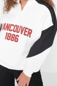 Büyük Beden Tarz Regular Dik Yaka Düşük Kol Regular Baskılı Kalın Şardonlu Örme Sweatshirt - 2