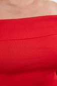 Moda Stil Fitted Carmen Yaka Midi Boy Büyük Beden Vücudu Saran Triko Elbise - 6