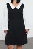 Moda Stil Relaxed Gömlek Yaka Midi Boy Büyük Beden Tüvit Dokuma Büyük Beden Elbise - 3