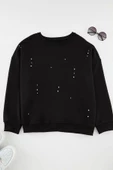 Büyük Beden Tarz Oversize Bisiklet Yaka Düşük Kol Regular Örme Sweatshirt - 6