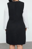 Moda Stil Relaxed Gömlek Yaka Midi Boy Büyük Beden Tüvit Dokuma Büyük Beden Elbise - 5