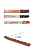 3 Paket 20 Çubuklu Tütsü Musk - Clove - Strawberry - Kayık Hediyeli - 1