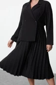 Moda Stil Relaxed Ceket Yaka Midi Boy Büyük Beden Pilise Etekli Dokuma Büyük Beden Ceket Elbise - 1