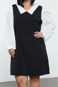 Moda Stil Relaxed Gömlek Yaka Midi Boy Büyük Beden Tüvit Dokuma Büyük Beden Elbise - 4