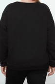 Büyük Beden Tarz Oversize Bisiklet Yaka Düşük Kol Regular Örme Sweatshirt - 5