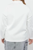 Büyük Beden Tarz Oversize Dik Yaka Düşük Kol Uzun Geniş Kalıp Örme Sweatshirt - 5