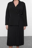 Moda Stil Relaxed Ceket Yaka Midi Boy Büyük Beden Pilise Etekli Dokuma Büyük Beden Ceket Elbise - 3