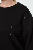 Büyük Beden Tarz Oversize Bisiklet Yaka Düşük Kol Regular Örme Sweatshirt - 4