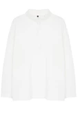 Büyük Beden Tarz Oversize Dik Yaka Düşük Kol Uzun Geniş Kalıp Örme Sweatshirt - 6