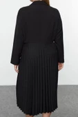 Moda Stil Relaxed Ceket Yaka Midi Boy Büyük Beden Pilise Etekli Dokuma Büyük Beden Ceket Elbise - 5