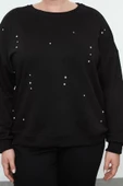 Büyük Beden Tarz Oversize Bisiklet Yaka Düşük Kol Regular Örme Sweatshirt - 3