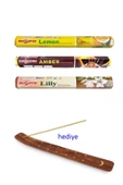 3 Paket 20 Çubuklu Tütsü Limon - Amber - Lilly - Kayık Hediyeli - 1