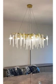 burenze Luxury Exclusive Collection Modern Kristal Taşlı Diamond Pırlanta Gold Sarı Elips Yemek Masası Avize - 3