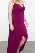 Moda Fitted Kalp Yaka Maxi Büyük Beden Yırtmaçlı Uzun Astarlı Abiye Gece Mezuniyet Nişan Elbise - 4