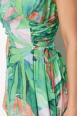 Moda Stil Relaxed V Yaka Maxi Boy Çiçek Desenli Dokuma Plaj Elbisesi - 6