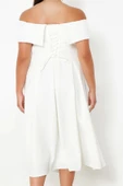 Moda Fitted Midi Boy Büyük Beden Dokuma Büyük Beden Abiye Bridal Nikah Nişan Gece Elbisesi - 5