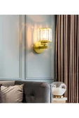 burenze Modern Tasarım Kristal Taşlı Duvar Aplik 1 adet Elektrikle Çalışır Eskitme Gold Gövde - 1