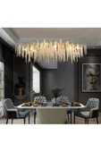 burenze Luxury Exclusive Collection Modern Kristal Taşlı Diamond Pırlanta Gold Sarı Elips Yemek Masası Avize - 4