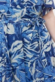 Moda Stil Relaxed Kruvaze Maxi Boy Büyük Beden Tropik Yaprak Desenli Şifon Dokuma Elbise - 6