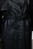 Büyük Beden Tasarım Düz Astarlı Yaka Uzun Oversize Ceket Kadın Fit Maxi Boy Suni Deri Trençkot - 4