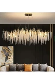 burenze Luxury Exclusive Collection Modern Kristal Taşlı Diamond Pırlanta Gold Sarı Elips Yemek Masası Avize - 1