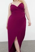 Moda Fitted Kalp Yaka Maxi Büyük Beden Yırtmaçlı Uzun Astarlı Abiye Gece Mezuniyet Nişan Elbise - 1