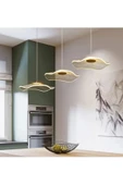 Buiva Modern Lotus 3 lü Yemek Masası Sıralı Sarkıt Avize French Gold Sarı Power Led Avize Warm White - 1